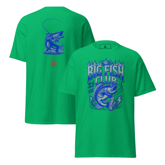 Big Fish Club graphic tee in Irish green – front and back view